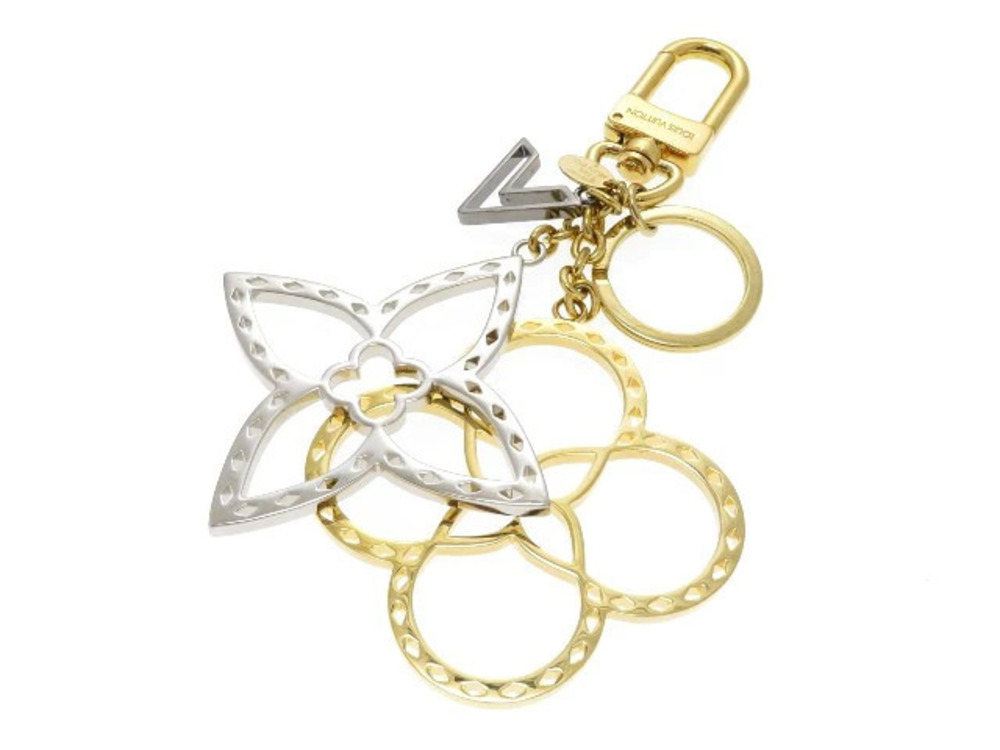 LOUIS VUITTON Keychain Neo Tabage Monogram Flower Gold Plated Silver
